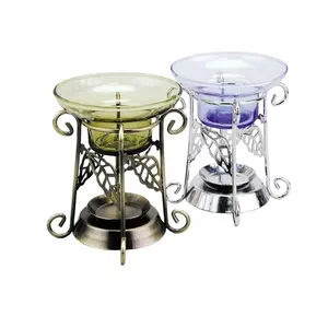 new design fragrance metal and glass oil burner with tealight