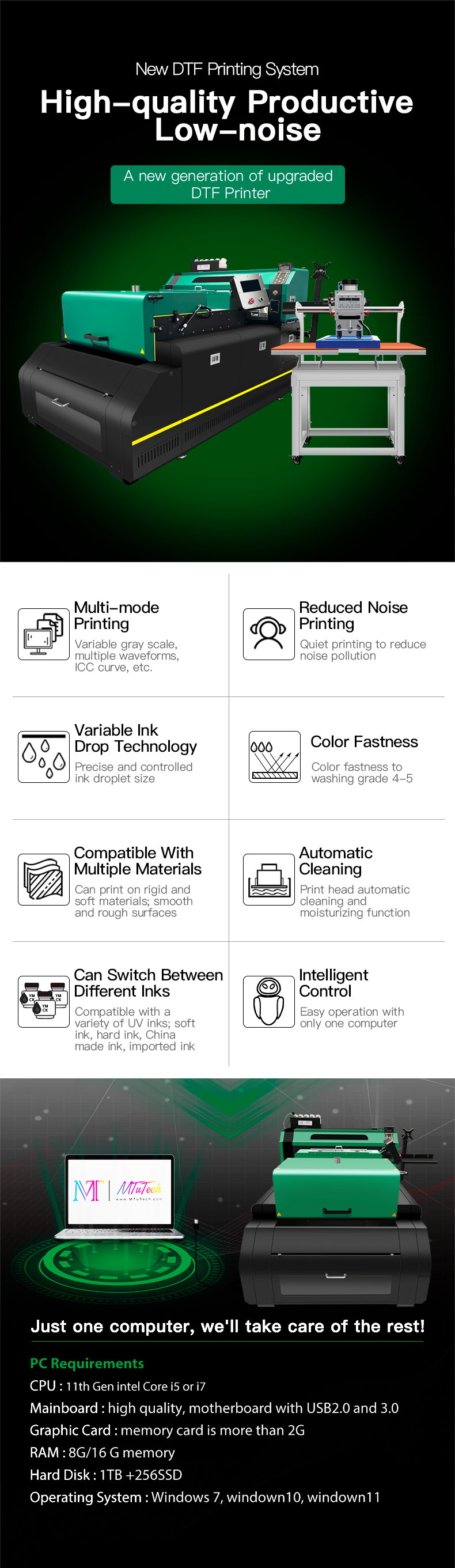 Different Co<i></i>nfigurations Available MT MTuTech i3200 (2 head) 4 head  inkjet dtf printer direct to pet film printer film