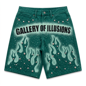 Pantalones Cortos de Mezclilla Rosa Lavada Personalizados para Hombre, Adornados con Cristales, Transpirables, Ecológicos, de Primera Calidad, Estilo Urbano, de Algodón, Casuales - Product Image 1