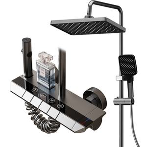 Système de douche mural moderne avec robinet, ensemble de robinetterie, noyau de valve en céramique, barre coulissante, jet de pluie, jet doux de massage pour salle de bain - Product Image 1