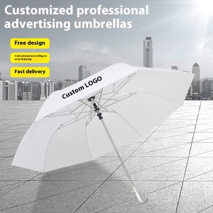 Travel Gift Business Advertising <b>Umbrella</b> 2-Fold Curved Handle White Polyester-Promotional Business Gift - Product Image 2