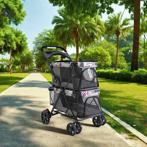 Xe Đẩy Thú Cưng Hai Lớp Gấp Gọn Di Động Cho 2 Chó Mèo Với Không Gian Rộng Bốn Bánh Xe Đẩy Chó Mèo Du Lịch Ngoài Trời - Product Image 6