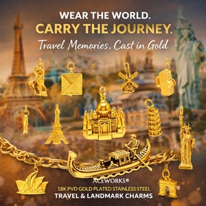 Ciondoli a tema viaggio e monumenti |   Ciondoli in Acciaio Inossidabile Placcato Oro 18K PVD per Creazione di Gioielli Fai-da-Te |   Ciondoli con Icone di Viaggi e Paesi del Mondo - Product Image 6