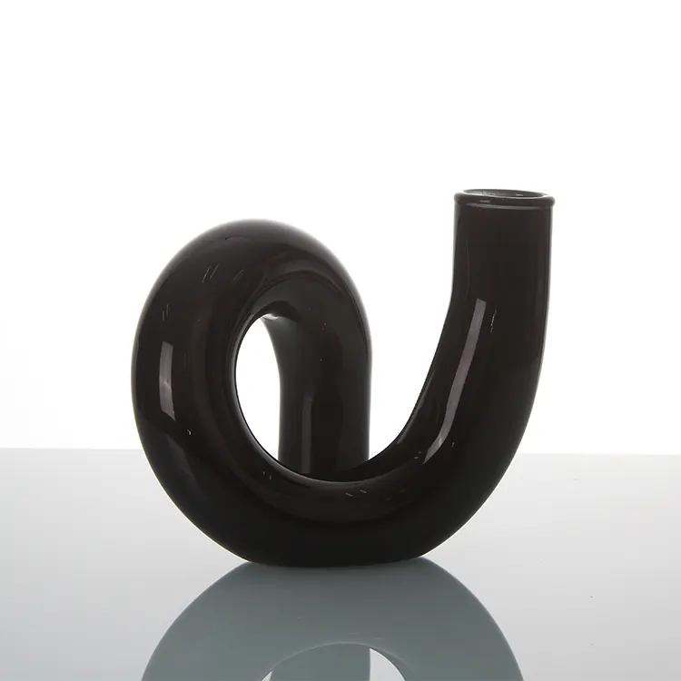 Hot Sale House Decoration 12cm Tall Black Glass Vase For Living Room