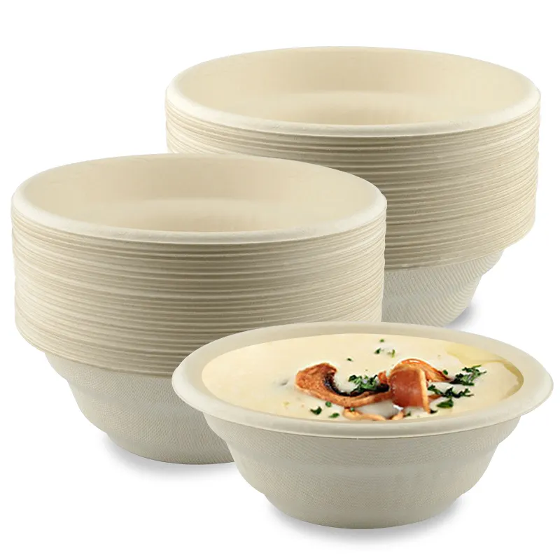 Wholesale Disposable 16oz 32oz Round Paper Sugarcane Bagasse Pulp Salad Food Bowls With Lid