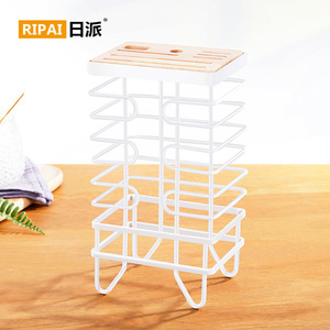 ชั้นวางมีด Ripai ท็อปไม้ โครงเหล็กทรงสี่เหลี่ยม ทันสมัย สำหรับวางบนเคาน์เตอร์ครัว พร้อมที่คว่ำจานและที่เก็บของ มีขาตั้ง - Product Image 3