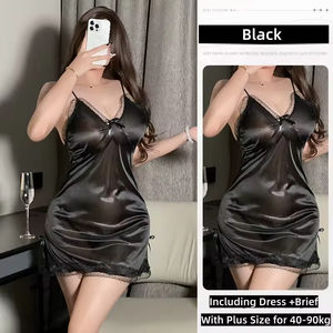 Chemises de nuit sexy pour femmes, dentelle, col en V, vêtements de nuit, lingerie grande taille avec culotte - Product Image 3