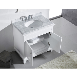 Meuble-lavabo de salle de bain 36 pouces en bois massif et contreplaqué avec vasque en céramique de style transitionnel et tiroirs à fermeture douce, fabriqué au Vietnam - Product Image 3