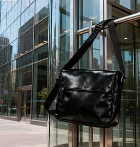 Borsa <span class=keywords><strong>Messenger</strong></span> in Pelle Verniciata Nera Grande Formato per Laptop da 13-18 Pollici, Prodotta dal Produttore - Product Image 3