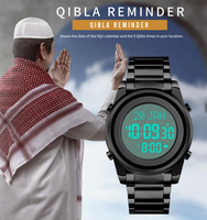Jam Tangan Digital Skmei Muslim Qibla Azan Tahan Air Stainless Steel Pria Model 1734