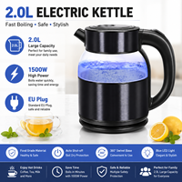 Bouilloire Électrique en Verre 2.0L 1500W Prise EU LED Bleue Sans Fil Ébullition Rapide Eau Chaude Thé Café Cuisine Bureau Usine OEM Vente en Gros