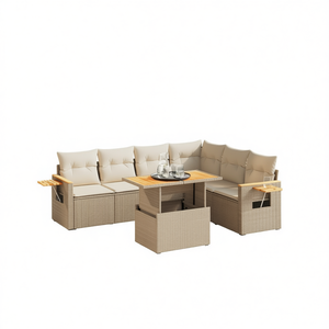 Conjunto de Muebles de Jardín de 7 Piezas en Ratán Sintético Color Beige con Almacenamiento - Product Image 1