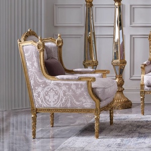 Palais français rétro meubles en bois massif haut rebond européen ancien Style ensemble salon or traçage tissu canapé de luxe - Product Image 2