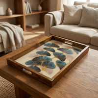 Plateau de service multifonctionnel décoratif en MDF laqué moderne, fait main, imprimé floral, résistant au lave-vaisselle, pour la décoration de la maison et de la table