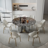 Table à manger moderne en marbre ATUNUS, base en acier inoxydable doré en forme de U, pour salle à manger et salon