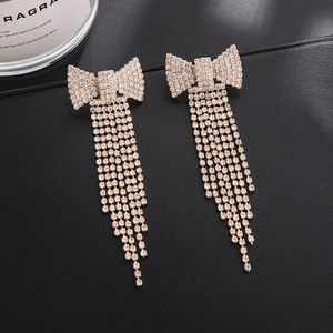 Nouvelles boucles d'oreilles pendantes transfrontalières en strass cristal papillon avec pompon, plaquées or, accessoires d'anniversaire pour femmes YFJEWE E838 - Product Image 5
