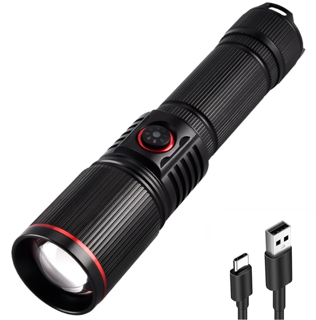USB-C Rechargeable High Power Zoom Tactical Torch Light Long Range White Laser LED Flashlight Bright Function IP65 Emergencies