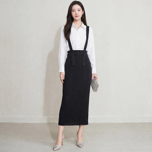 กระโปรงพลีทสไตล์เกาหลีแบบลำลอง  รักษ์โลก ระบายอากาศได้ดี ความยาวปานกลาง เอวธรรมชาติ สีดำ  แบบมีสายรัด  สำหรับผู้หญิง  เสื้อผ้าขายส่ง - Product Image 1