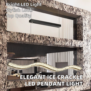 Premium Feeling Ice Crackle Hotel Restaurant Bar LED Pendant Light Black Elegant Living Room Office Iron Dimmable Middle Long - Product Image 2