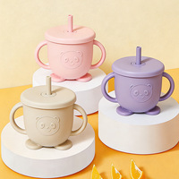 Gobelet d'apprentissage en silicone personnalisé avec logo, anti-fuite, pour bébé, avec doubles poignées, pour tout-petits