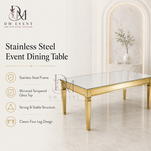 Mesa Rectangular Premium de Acero Inoxidable con Espejo en la Parte Superior, Diseño de Cuatro Patas para Banquetes de Boda, Eventos de Hotel, Suministro al por Mayor - Product Image 1