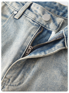 Jean en denim streetwear personnalisé de haute qualité, coupe large, délavé clair, avec logo de designer, coupe droite, style baggy pour homme, vente en gros - Product Image 5