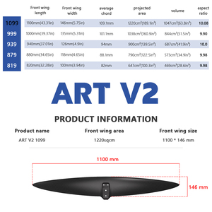 Alerón delantero de fibra de carbono AXIS ART V2 1099 para tabla de surf eléctrica, wingfoil, kitesurf, foil, hydrofoil. - Product Image 2
