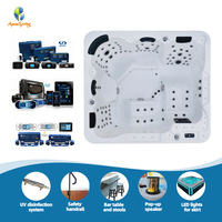 Bain à remous extérieur durable pour 5 personnes, jacuzzi en acrylique avec 27 lumières LED, spa extérieur, 3 pompes avec 105 jets de massage
