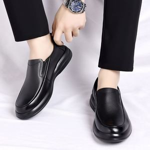 Nouvelles baskets en cuir de vachette respirantes pour hommes, chaussures plates de haute qualité pour le bureau, mocassins noirs à enfiler en cuir véritable, marque tendance - Product Image 6
