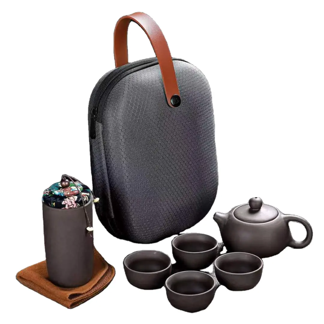 Amazon Yixing Purple Pottery Teapot Portable Travel Teapot Tea Set Purple Clay KongFu Travel Tea Set
