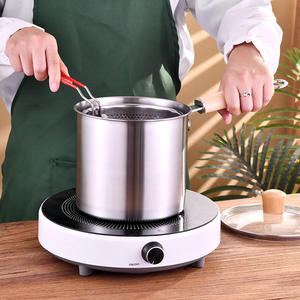 Sartén de Acero Inoxidable de 3.5L de Capacidad, <span class=keywords><strong>Freidora</strong></span> <span class=keywords><strong>con</strong></span> Cesta, Tapa de Vidrio, Mango de Madera para Cocinas de Gas e Inducción, Diseño Japandi, Duradera - Product Image 5