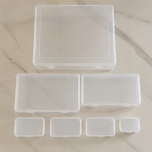 7 Paket Wadah Plastik Mini Persegi Panjang Ukuran Campuran Kotak Penyimpanan Transparan dengan Tutup Engsel Desain Modern Portabel untuk Perhiasan Seni Kerajinan - Product Image 5
