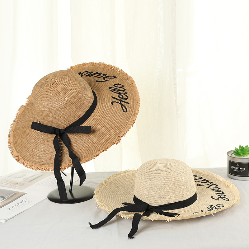 UPF 50+ Wide Flat Brim Hat Bowknot UV Protection Foldable  display picture 1