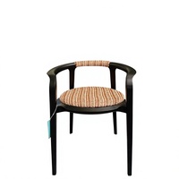 Chaise de salle à manger minimaliste moderne, fauteuil en bois massif noir, coussin en tissu bouclé tweed, dossier incurvé, chaise de restaurant, mobilier de café