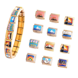 สร้อยข้อมือแฟชั่นสแตนเลสแบบโมดูลาร์ สามารถเปลี่ยนชิ้นส่วนได้ ชุดเครื่องประดับสำหรับทุกเพศ พร้อมจี้เคลือบสีสันสดใสสำหรับ DIY - Product Image 1