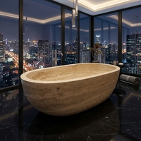 Baignoire en travertin beige naturel sculptée à la main de style occidental décorative d'intérieur sur mesure de l'usine JUNREN