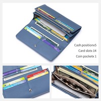 Dompet Kulit Asli Wanita Anti-RFID, Dompet Kulit Kapasitas Besar, Tempat Kartu Kredit, Dompet Clutch