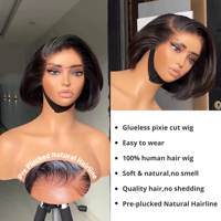 Perruques Courtes Ondulées et Droites 13x4 Sans Colle avec Dentelle HD, Coupe Pixie, Perruques Courtes Bob Droit SDD, Perruque Complète en Dentelle Cheveux Humains