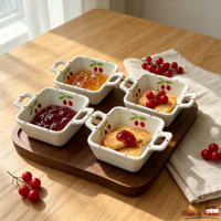 Ensemble de 6 coupelles à sauce en céramique peintes à la main, finition craquelée, petites coupelles à sauce soja avec support métallique pour restaurant et usage domestique