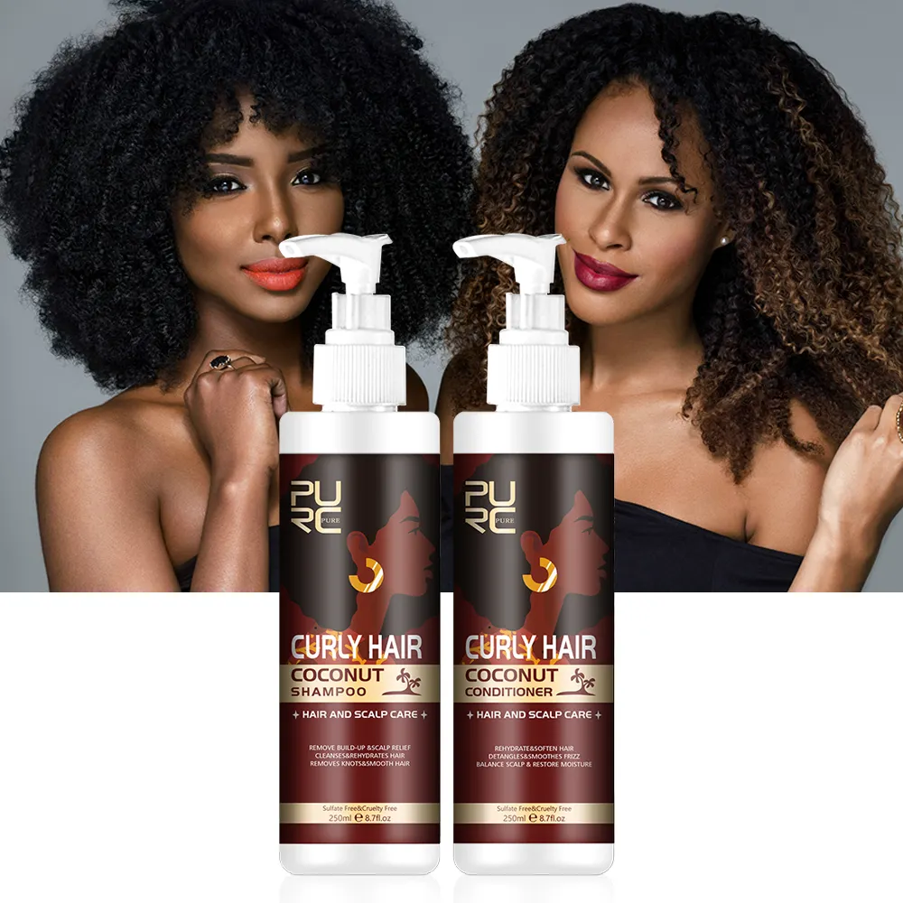 Etiqueta privada African 4C Afro Hair Care Shampoo Organic Coconut Oil Champú y acondicionador para cabello rizado para mujeres negras