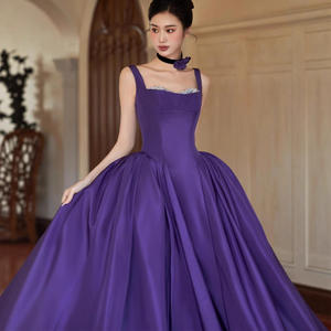 LY-PD0115 Elegante Abend A-Linie Kleid Moderne Satin Boden-Länge Korsett Ärmelloses Chic Prom Kleid für Damen Sweep Train - Product Image 2