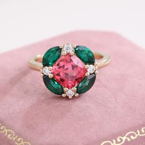 Anello in laboratorio <span class=keywords><strong>con</strong></span> rubino <span class=keywords><strong>e</strong></span> smeraldo 14k Soild Gold da donna Marquise <span class=keywords><strong>e</strong></span> cuscino forma 2 Ct anello in oro puro 14k gioielli da donna - Product Image 1