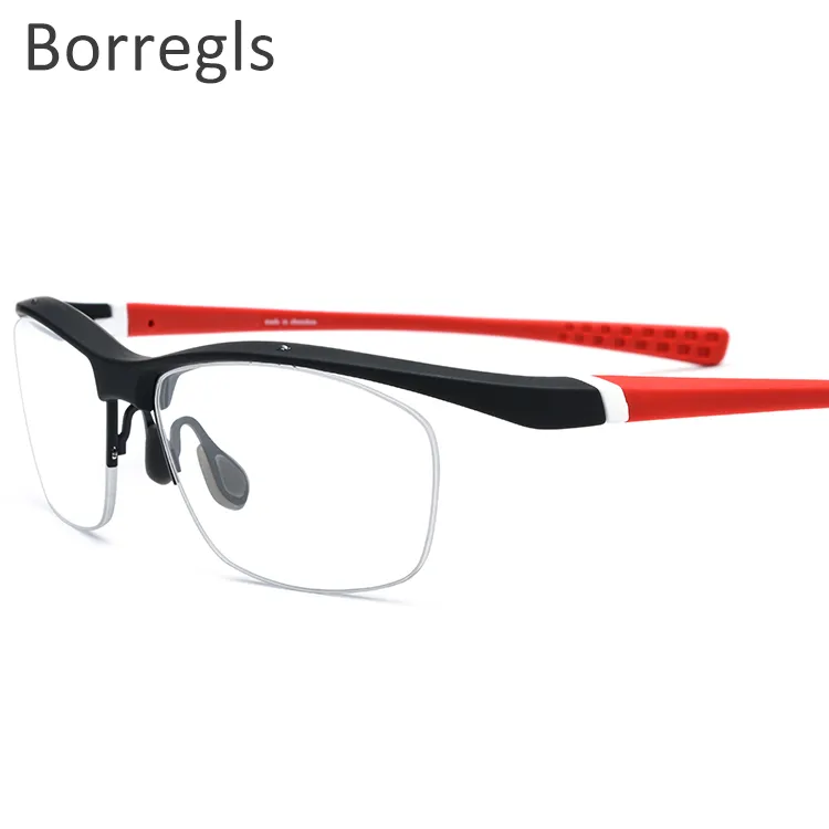 Borregls TR90 안경 프레임 남성 하이 퀄리티 브랜드 디자이너 스포츠 하프 세미 무테 사각 안경 광학 안경 7027