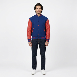 Custom Wholesale <b>Men's</b> Varsity <b>Baseball</b> Bomber <b>Jacket</b> with Stand Collar and Front Logo 100% Cotton Breathable - Product Image 1