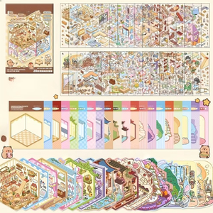 50 hojas por paquete Aquascape Sticker Book Collection 3D Cubic Cabin Niños Descompresión Miniatura Escena Pegatinas - Product Image 6