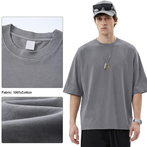 Fabrication en gros de t-shirts unisexes vintage délavés et usés, 100% coton, impression de logo personnalisé, t-shirt homme coupe ample et épaisse - Product Image 3