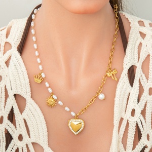 Collar de Acero Inoxidable Chapado en Oro de 18K Resistente al Agua, Colgante de Moda con Perla y Circonita, Joyería Elegante - Product Image 3