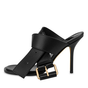 Sandalias de tacón alto y fino para mujer, con correa anudada, hebillas metálicas, estilo mule de una sola banda, para verano - Product Image 3
