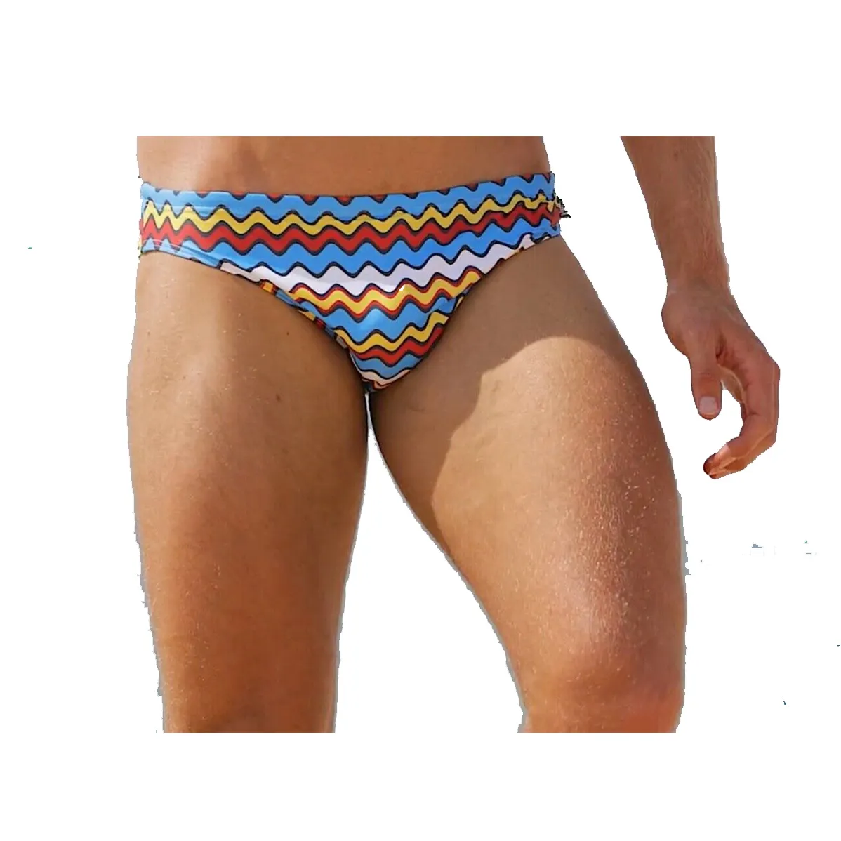 Colorful Swimwear Mini Horizontal Stripe Print On Pair Men's Swimming Underwear Briefs