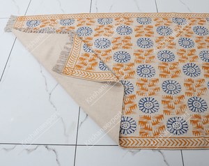 <b>Boho</b> Dhurrie Cotton <b>Rug</b> Handmade Block Print Carpet with Tassels Floor <b>Rug</b> Home Decor - Product Image 4